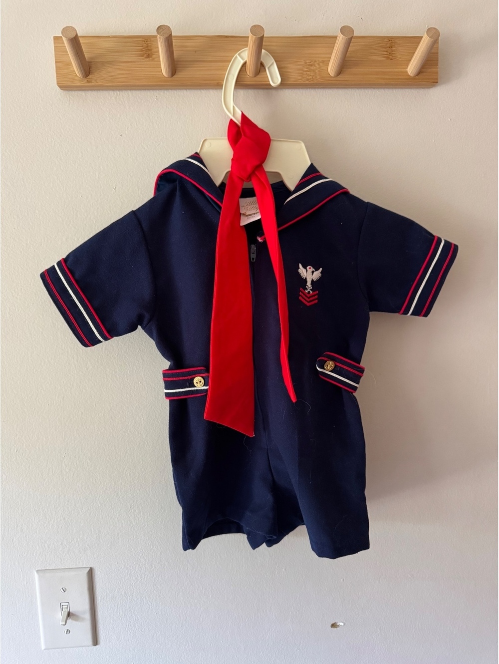Vintage Little Bitty Navy Red Sailor Kids One Piece with neck tie